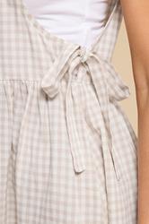 PixieGirl Petite Women's Natural Brown Gingham Tie Side Pinafore Dress | PixieGirl 4