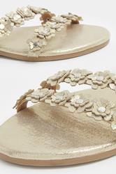 Gold Ditsy Floral Sandals In Wide E Fit | Yours Clothing 5