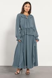 PixieGirl Petite Women's Blue Chiffon Frill Tie Waist Maxi Dress | PixieGirl 1