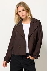 PixieGirl Petite Women's Chocolate Brown Cropped Trench Duster Coat | PixieGirl 1