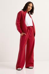 PixieGirl Petite Women's Red Contrast Piping Wide Leg Joggers | PixieGirl 2