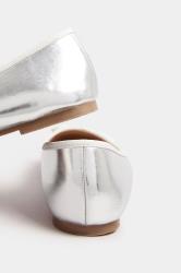 Silver Chisel Toe Ballerina Pumps In Extra Wide EEE Fit | Yours Clothing 4