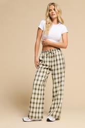 PixieGirl Petite Women's Natural Brown Check Wide Leg Trousers | PixieGirl 1
