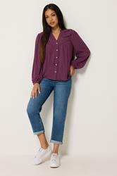 M&Co Petite Berry Purple Crochet Long Sleeve Blouse | M&Co 1