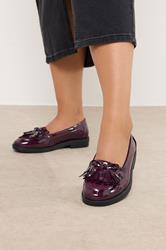 Burgundy Red Patent Fringe Loafers In Extra Wide EEE Fit | Yours Clothing 1