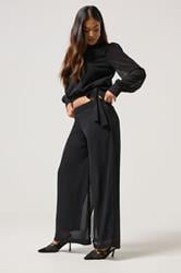 PixieGirl Petite Women's Black Chiffon Palazzo Trousers | PixieGirl 2