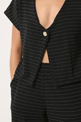 PixieGirl Petite Women's Set Black Striped Button Top & Wide Leg Trousers | PixieGirl 4