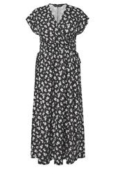 PixieGirl Petite Black Ditsy Floral Wrap Tie Maxi Dress | PixieGirl 5