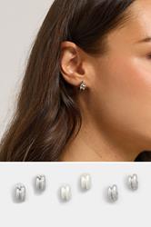 3 PACK Silver Tone Diamante Mini Hoop Earrings Set | Yours Clothing 1