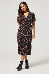 PixieGirl Petite Women's Black Rose Button Tea Dress | PixieGirl 1