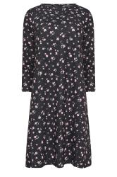 M&Co Petite Black Floral Print Ponte Swing Dress | M&Co 5