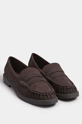 Chocolate Brown Faux Suede Ruched Front Loafers In Extra Wide EEE Fit | Yours Clothing 2
