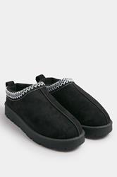 Black Faux Suede Embroidered Mules In Standard Fit
