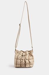 Camel Brown Faux Leather Quilted Bucket Bag