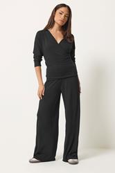 PixieGirl Petite Women's Set Black Wrap Top & Wide Leg Trousers | PixieGirl 3
