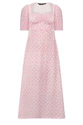 PixieGirl Petite Pink Floral Ruched Midi Dress