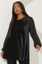 YOURS Plus Size Black Crinkle Velour Top | Yours Clothing 1