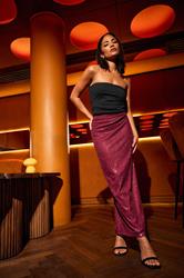 PixieGirl Petite Women's Burgundy Red Sequin Embellished Maxi Skirt | PixieGirl 1