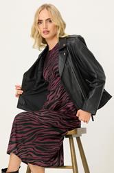 PixieGirl Petite Women's Burgundy Red Zebra Print Long Sleeve Midi Dress | PixieGirl 2