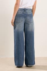 PixieGirl Petite Women's Mid Blue Button Front Wide Leg Jeans | PixieGirl 3