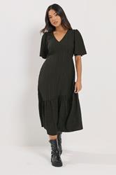 PixieGirl Petite Women's Black Crinkle Midi Dress | PixieGirl 1
