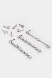 9 PACK Silver Tone Diamante Mixed Earring Set | Yours Clothing 4