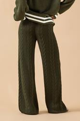 PixieGirl Petite Women's Khaki Green Cable Knit Trousers | PixieGirl 4