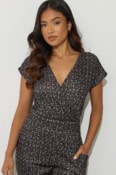 PixieGirl Petite Women's Black Abstract Wrap Wide Leg Jumpsuit | PixieGirl 4