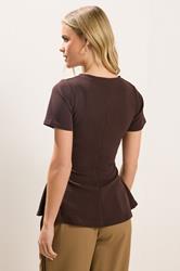 PixieGirl Petite Women's Chocolate Brown Cinched Waist Top | PixieGirl 3