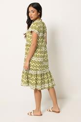 PixieGirl Petite Women's Green Abstract Smock Midi Dress | PixieGirl 2