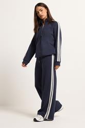PixieGirl Petite Women's Navy Blue Stripe Quarter Zip Sweatshirt | PixieGirl 1