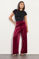 PixieGirl Petite Women's Burgundy Red Velour Wide Leg Trousers | PixieGirl 1