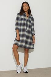 PixieGirl Petite Women's Blue Brushed Check Tie Smock Dress | PixieGirl 1