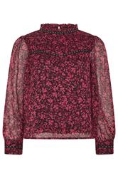 M&Co Petite Black & Berry Floral Stud Detail Blouse | M&Co 6