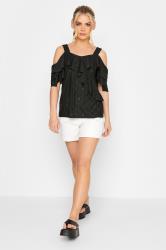 PixieGirl Black Broderie Anglaise Wrap Cold Shoulder Top | PixieGirl 2