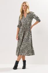 PixieGirl Petite Women's Grey Animal Print Collar Midaxi Dress | PixieGirl 1