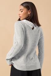 PixieGirl Petite Women's Grey Lace Collar Bow Jumper | PixieGirl 3