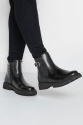 Black Chunky Buckle Ankle Boots In Wide E Fit & Extra Wide EEE Fit | Yours Clothing 1