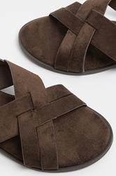 Brown Faux Suede Cross Over Strap Sandals In Wide E Fit | Yours Clothing 4