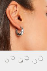 3 PACK Silver Tone Textured Hoop Earrings Set | Yours Clothing 1