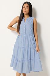 M&Co Petite Light Blue Dobby Tiered Cotton Midi Dress | M&Co 3
