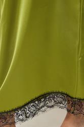 PixieGirl Petite Women's Olive Green Lace Hem Satin Maxi Skirt | PixieGirl 4
