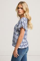 M&Co Petite Navy Blue Leaf Print Scoop Neck Top | M&Co 4