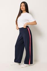 M&Co Petite Navy Blue Side Stripe Wide Leg Trousers | M&Co 3