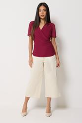 M&Co Petite Berry Red Mesh Wrap Top | M&Co 1
