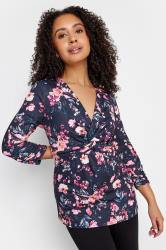 M&Co Petite Navy Blue Floral Twist Front Top | M&Co 3