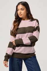 PixieGirl Petite Women's Pink & Brown Stripe Knit Jumper | PixieGirl 1