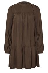 PixieGirl Petite Women's Chocolate Brown Button Smock Midi Dress | PixieGirl 5