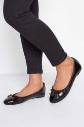 Black Patent Bow Ballet Pumps In Standard Fit | PixieGirl 1