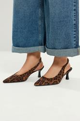 Brown Leopard Faux Suede Sling Back Heels In Wide E Fit | Yours Clothing 1